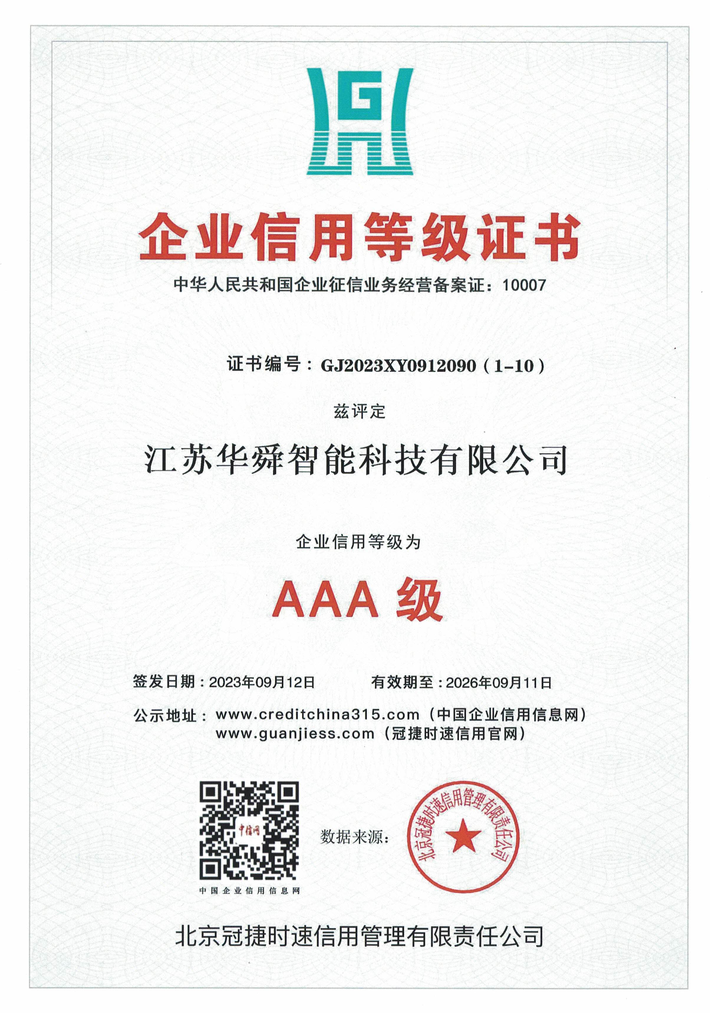 重合同守信用企业证书
